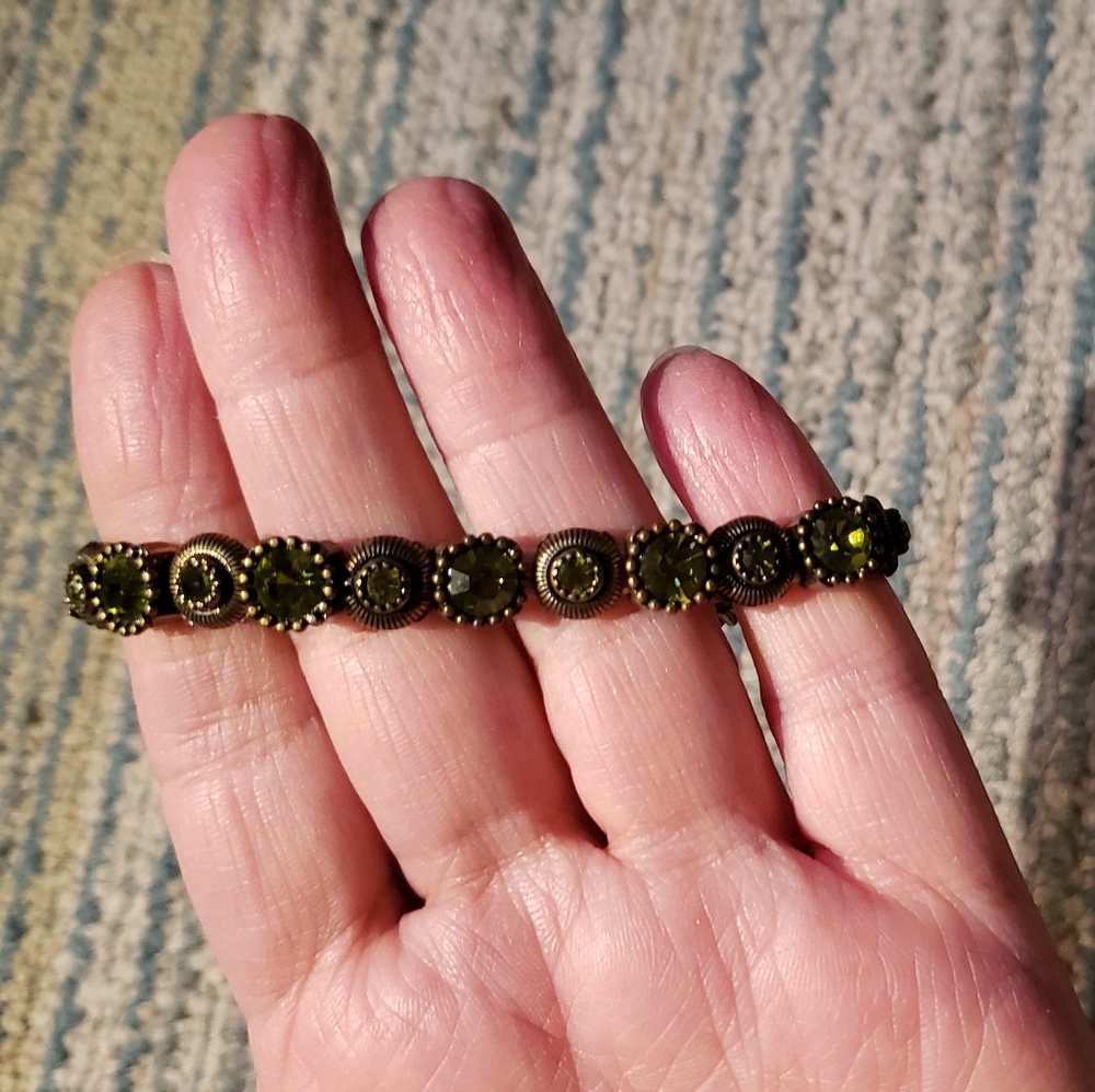 Vintage 2000's "Cookie Lee" Dark Bronze & Green Stones Costume Stretch bracelet